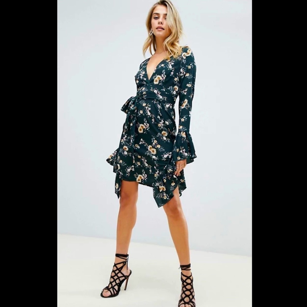 NWT ASOS Pretty Little Thing Wrap Ruffle Dress - Picture 2 of 2